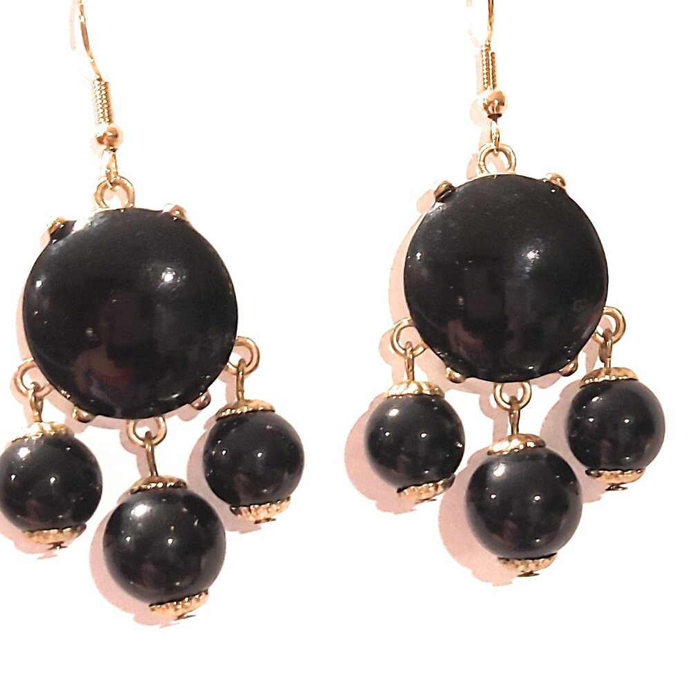 Black Large Bubble Earrings with Three Small Black Bubble Drops